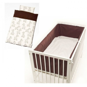 S�ngpaket Mia VIT inkl. madrass, kudde & t�cke, brunt spj�lskydd & p�slakanset Giraff