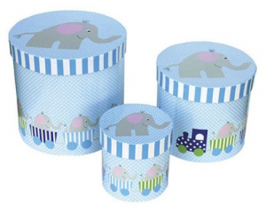 F�rvaringsaskar, Elefant bl�, 3-pack