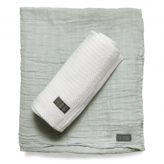 Vinter & Bloom Soft Grid + Muslin EKO 2-pack Hvit/Grnn i gruppen Barn og foreldre / Barnerommet / Pledder hos Kpbarnvagn (40043-1)