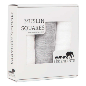Les Enfants Suttekluter Bambus Muslin 3-pakk Grå/Hvit