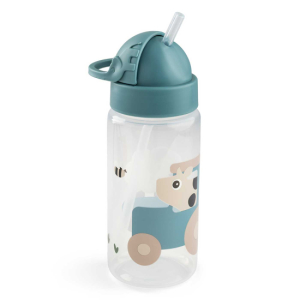 Done By Deer Vannflaske med sugerør Tiny Farm Blue