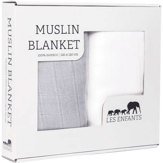 Les Enfants Muslinteppe 2-pakk Grå/Hvit
