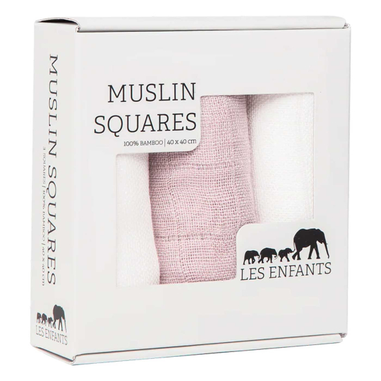 Les Enfants Suttekluter Bambus Muslin 3-pack Hvit/Rosa