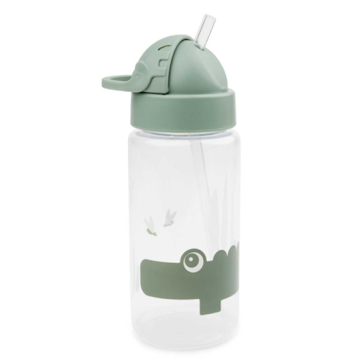 Done By Deer Flaske med sugerør Croco Green