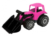 Plasto Traktor med frontlaster Rosa 32 cm