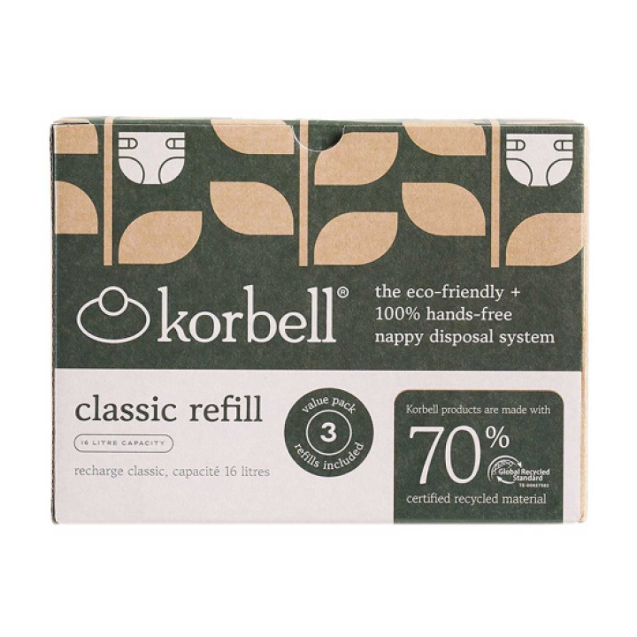 Korbell Refill til bleiebøtte 3-Pack GRS i gruppen Babyutstyr / Baderom og utstyr / Bleijebøtter & refiller hos Köpbarnvagn (KORBK25KRG3)