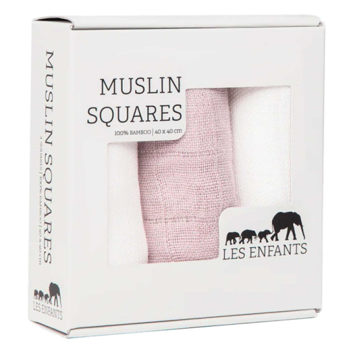 Les Enfants Suttekluter Bambus Muslin 3-pack Hvit/Rosa i gruppen Babytilbehør / Tepper & Pledd / Kosekluter hos Köpbarnvagn (LEEN02-0101)