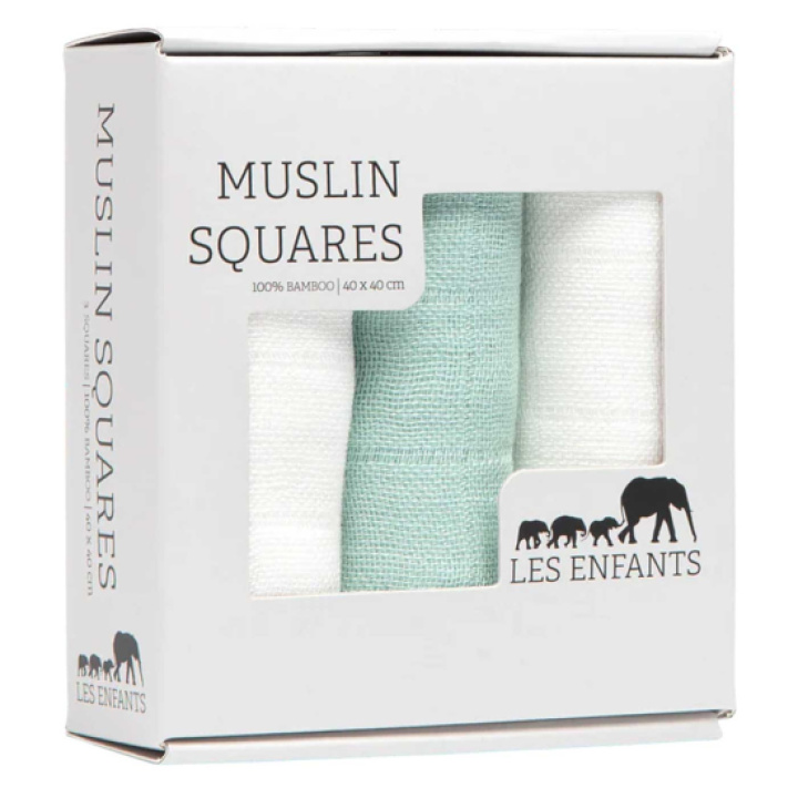 Les Enfants Suttekluter Bambus Muslin 3-pack Grønn/Hvit i gruppen Babytilbehør / Tepper & Pledd / Kosekluter hos Köpbarnvagn (LEEN02-0105)