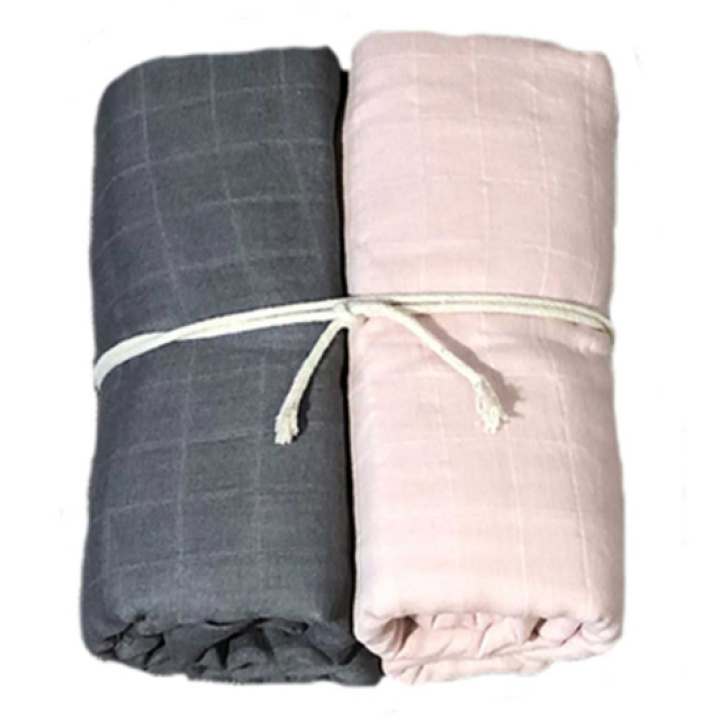 Mini Dreams Musselintepper 2-pakk Grå/Rosa i gruppen Babyutstyr / Tepper & Pledd / Muslintepper hos Köpbarnvagn (MIDR91101109)