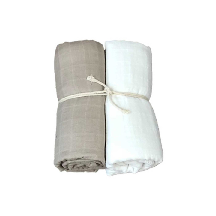 Mini Dreams Musselintepper 2-pakk Hvit/sand i gruppen Babyutstyr / Tepper & Pledd / Muslintepper hos Köpbarnvagn (MIDR91101221)