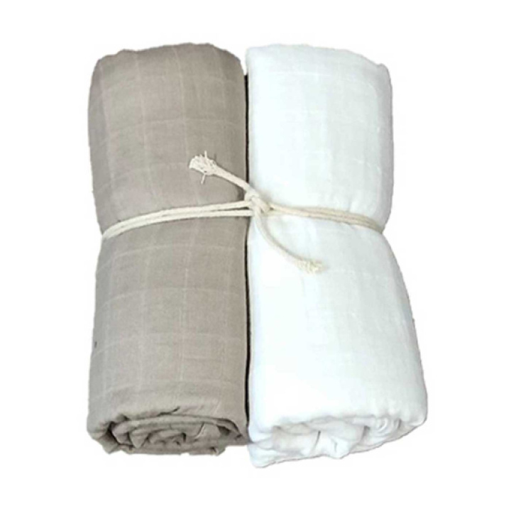 Mini Dreams Musselintepper 2-pakk Hvit/sand i gruppen Babyutstyr / Tepper & Pledd / Muslintepper hos Köpbarnvagn (MIDR91101221)